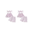 thumbnail image 2 of BemeyourBBs Toddler Baby Girl Summer Clothes Cute Infan Baby Girls Summer 2 Piece Outfit 6 12 18 24 Months 2 3 4 Years Strap Tie-up Striped Layered Camisole TankTop with Shorts Set, 2 of 6