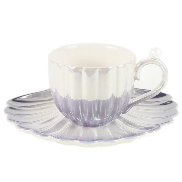 1 juego de elegante platillo con forma de concha con taza de café de cerámica y platillo para café, té y leche, kit de taza elegante y práctico