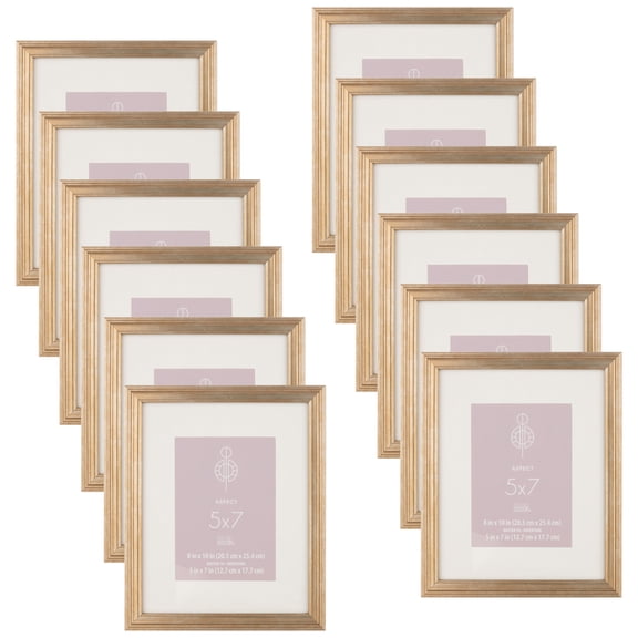 Studio Decor Gold Narrow 5" x 7" with Mat Frame, Aspect, 12 Pack