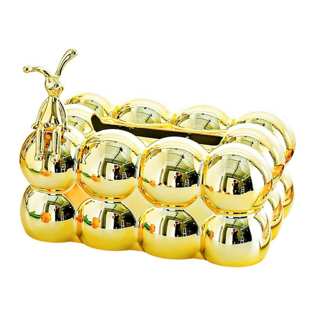 Caja de pañuelos, pañuelos faciales para decoración del hogar, estuche rectangular dorado para servilletas, caja de papel para baños, inodoros y Conejo sentado
