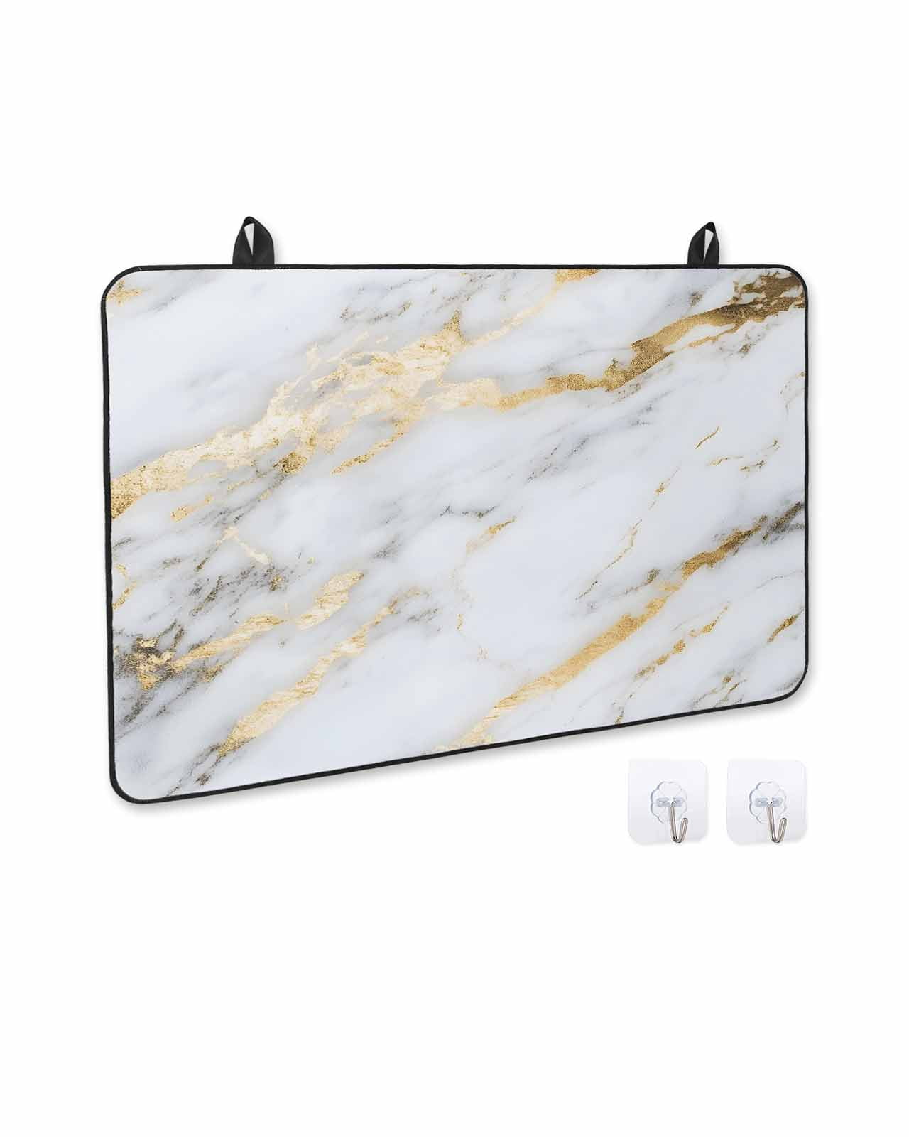 nqOlkjepod Large Induction Cooktop Protector Mat 36"x21", Gray Marble Stove Top Covers for Electric Stove, Abstract Art Yellow Crack Decorative Stove Burner Cover Mats, Glass Top Stove Cover