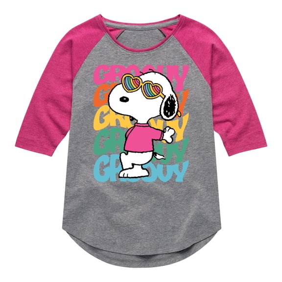 Peanuts - Groovy Stacked - Toddler And Youth Girls Raglan Graphic T-Shirt