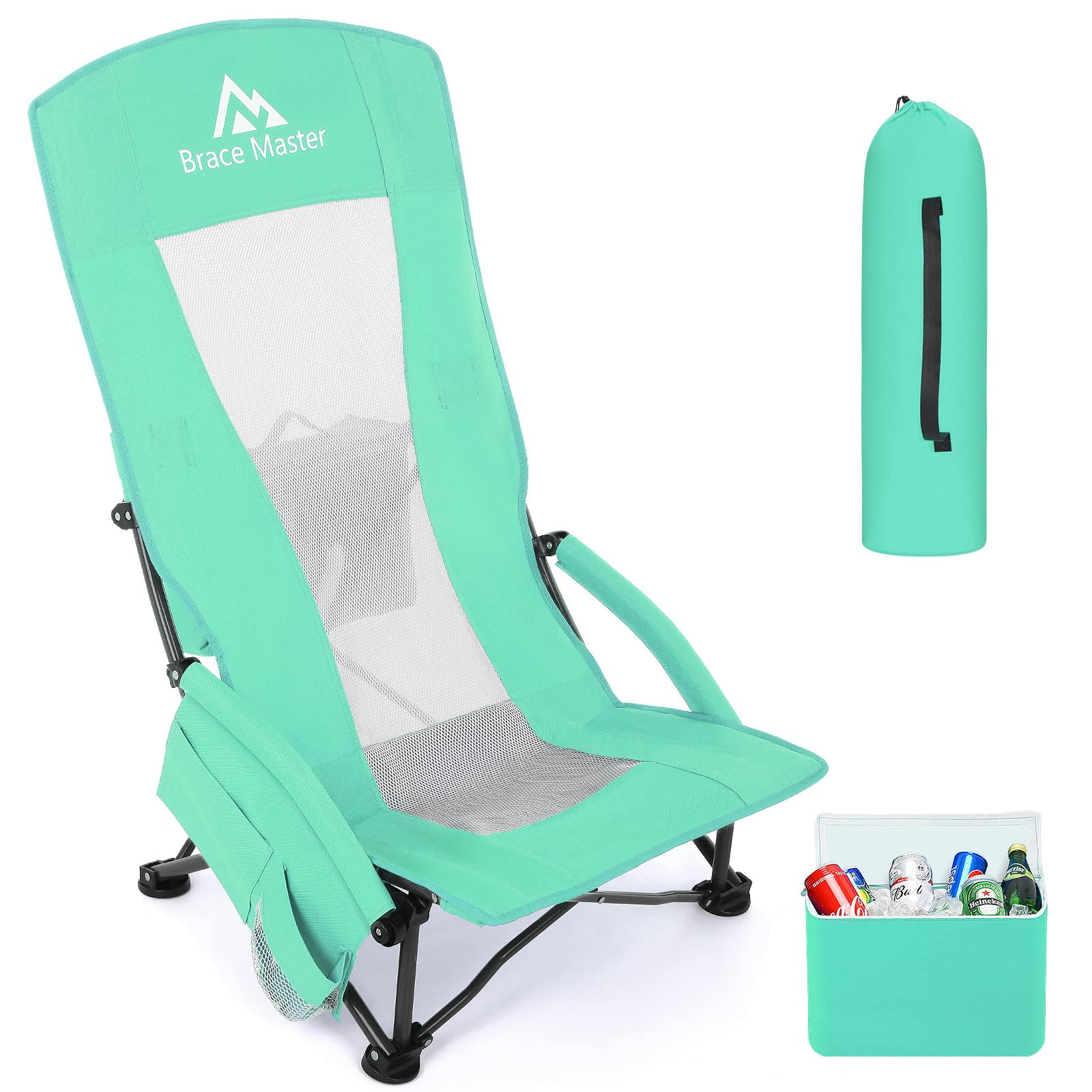 Brace Master High Back Camping Chair, Folding Beach Chairs with Cup