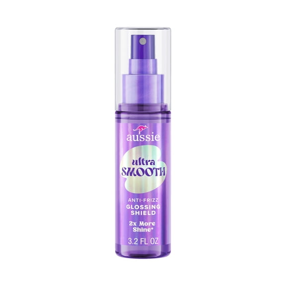 Aussie Ultra Smooth Anti-Frizz Glossing Shield, Lightweight, Heat Protection With Vitamin E, For All Textured Hair 3.2oz