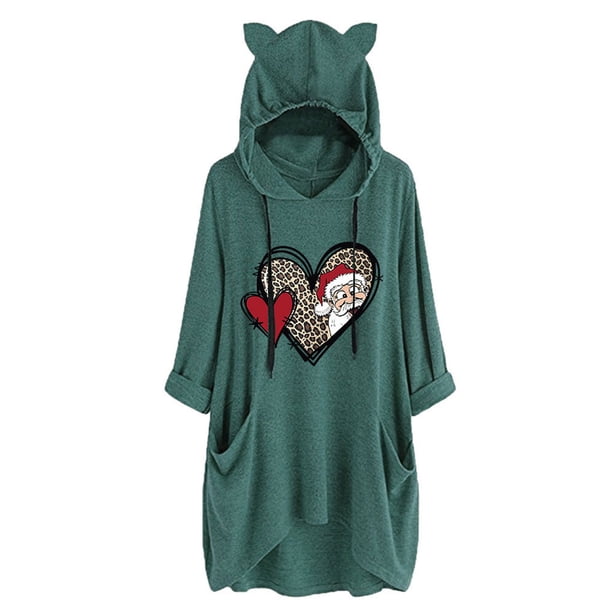 Sudadera informal de manga larga con capucha y estampado navideño para mujer Fridja FKASFK5331