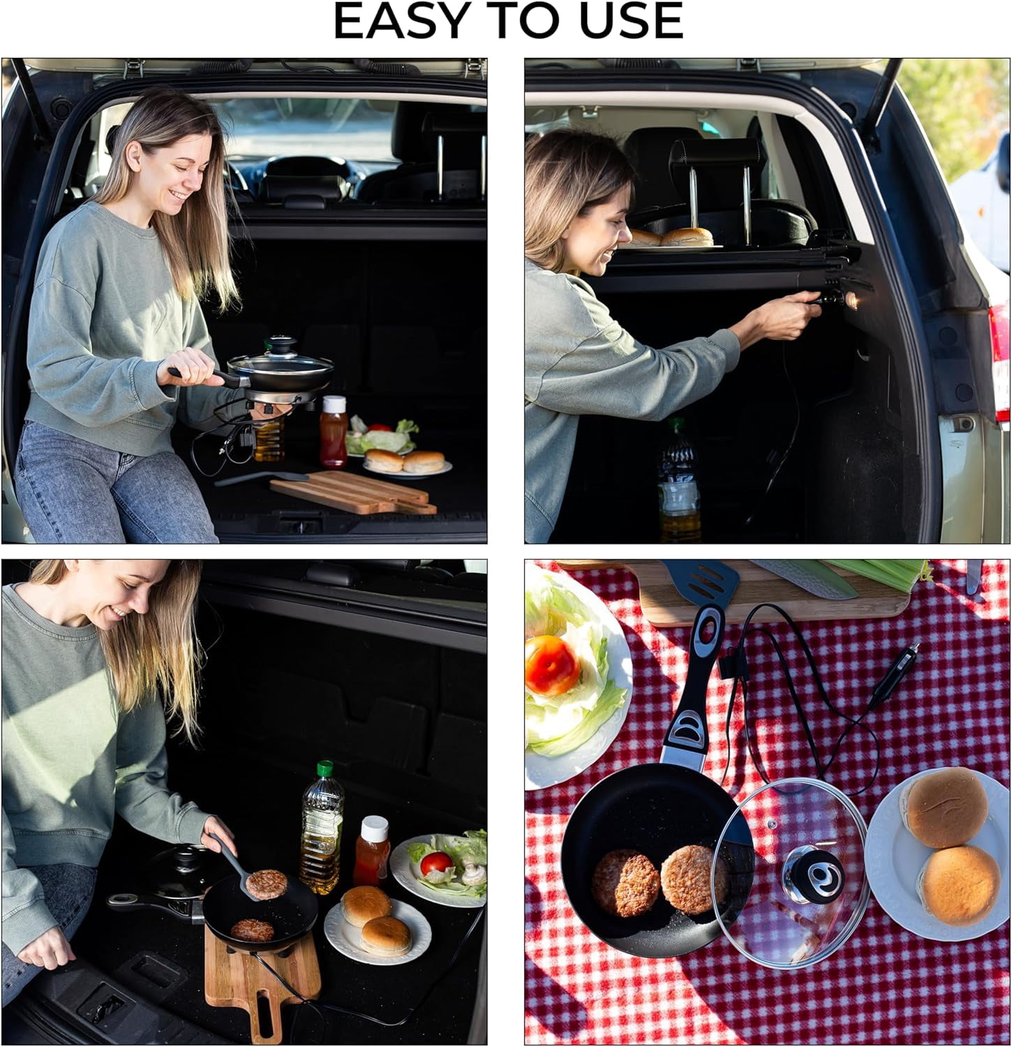 Zone Tech 12V Stainless Steel Frying Pan, 7.5-inch Portable Non-stick Frying Pan with Glass Vented Lid, Stay-cool Handle, Rapid Heat Up, Perfect For Camping, Picnic and more
