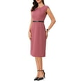 thumbnail image 4 of INSPIRE CHIC Vestido Elegante de Mujer con Mangas Cortas y Cinturón para Trabajar, Vestido Tipo Sheath en Rosa Oscuro Talla L, 4 of 6