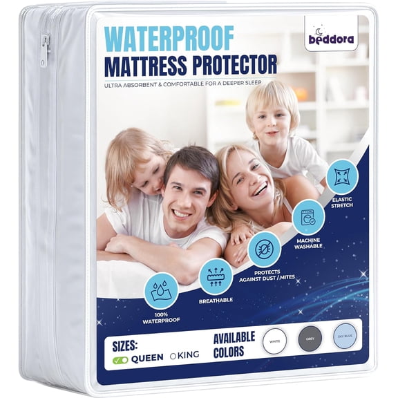Beddora Waterproof Mattress Protector – Queen Size – Quilted Top, Soft & Breathable – For Adults – White