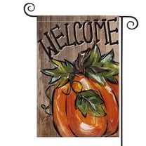 Sm:)e Pumpkin Fall Garden Flag 12x18 Inch Double Sided Outside, Autumn Welcome Wood Grain Yard Outdoor Flag