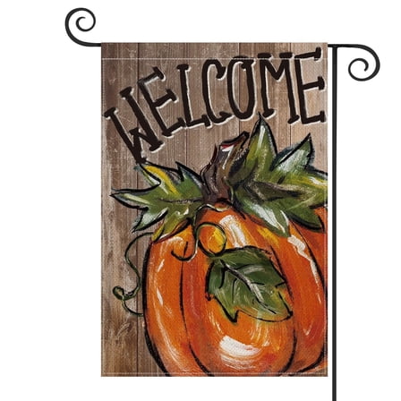Sm:)e Pumpkin Fall Garden Flag 12x18 Inch Double Sided Outside, Autumn Welcome Wood Grain Yard Outdoor Flag