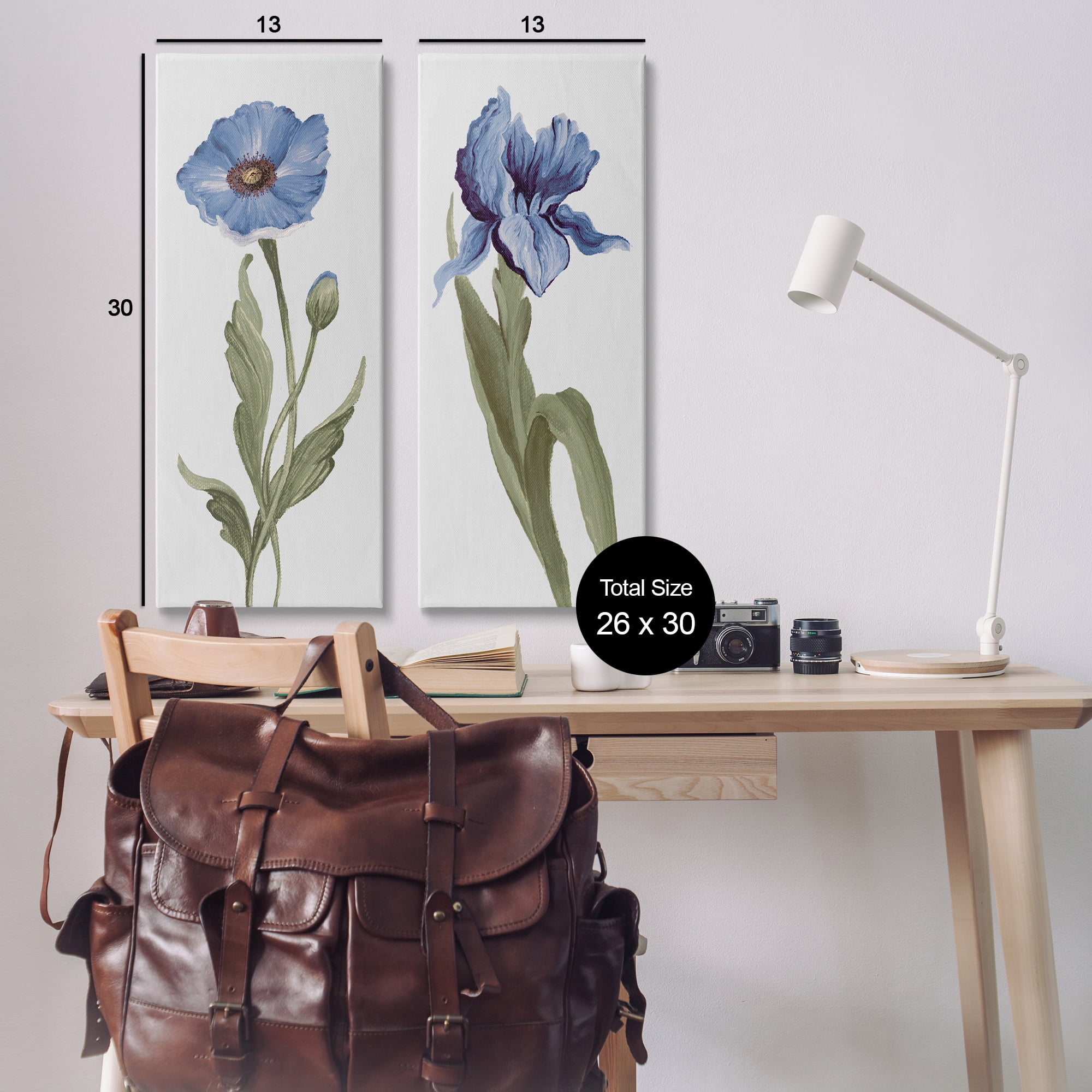 Stupell Industries Blue Poppy and Iris Flowers Plants & Flowers Painting Wrapped Canvas Art Print Wall Art, 13 x 30, Set of 2
