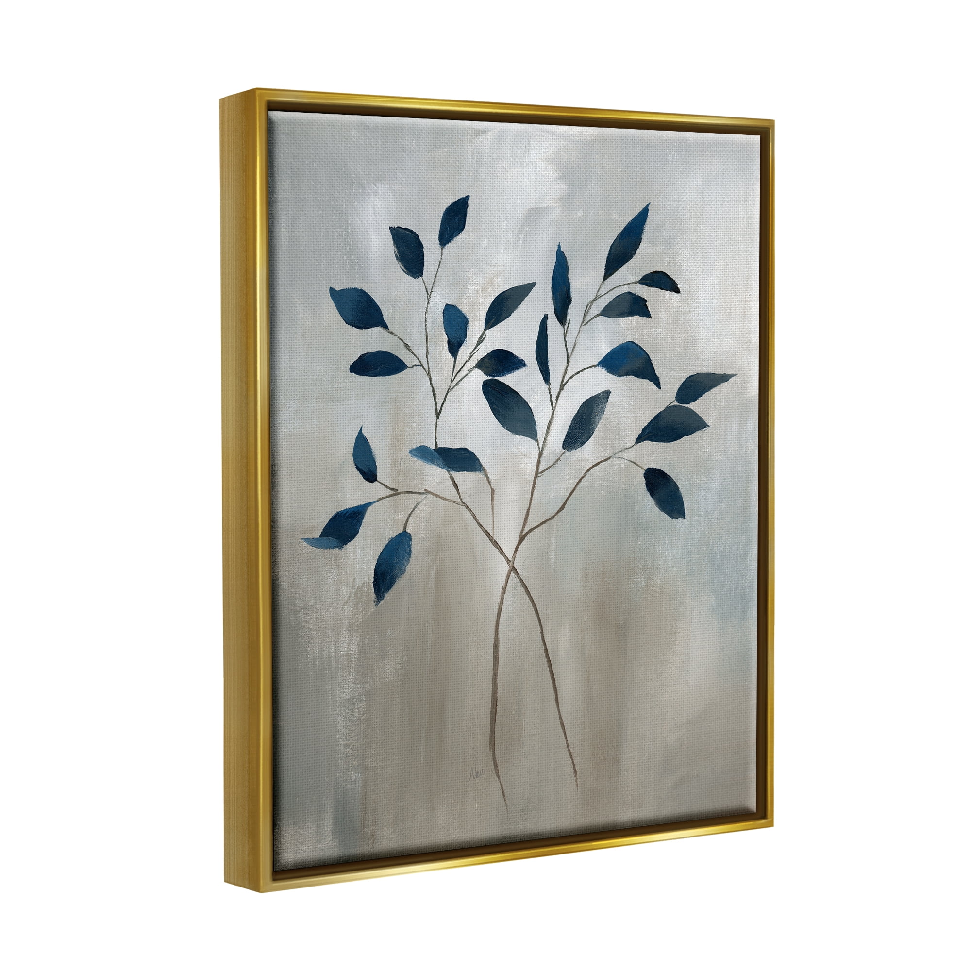 Stupell Industries Grey Herb Sprigs Botanical & Floral Painting Gold Floater Framed Art Print Wall Art, 17 x 21