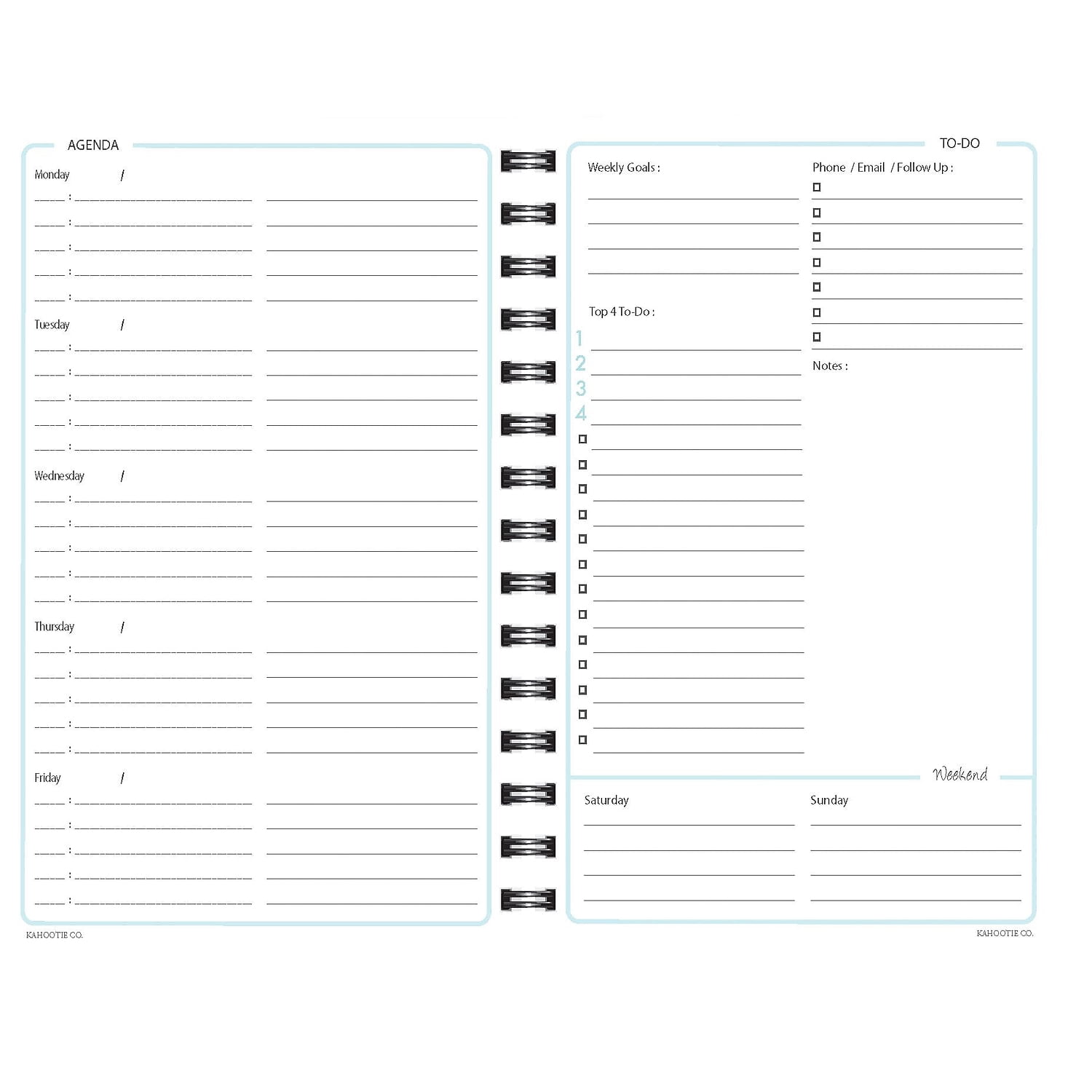 Kahootie Co. Kahootie Co Weekly Planner, 6-inch x 9-inch, Teal (ITKWT)
