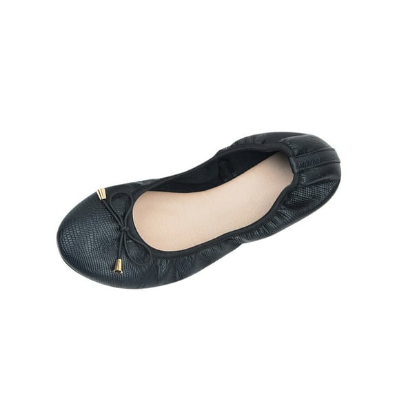 IUJSOY Women's Round Toe Ballet Flats Foldable Dress Shoes Slip on Bow Dressy Work Flats Shoes