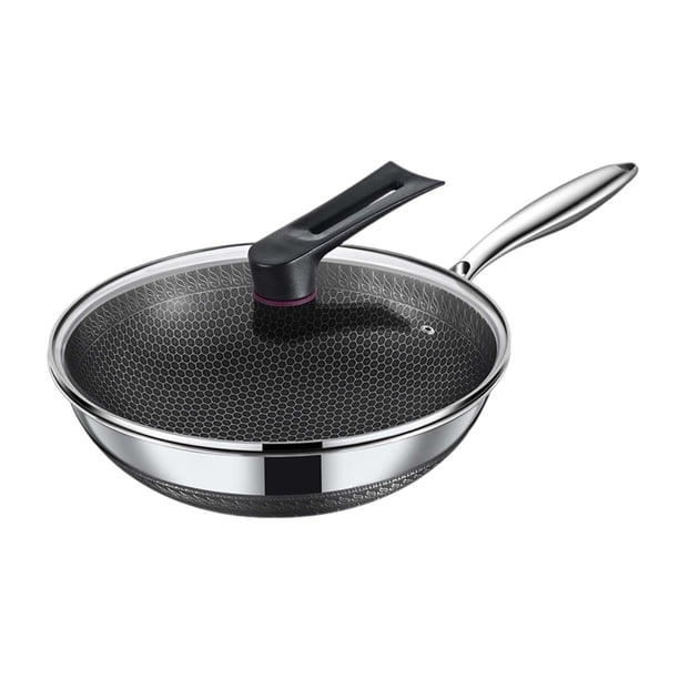 Sartén Wok Antiadherente,Sartén para Saltear Mango Largo,Olla de Cocina de Acero Inoxidable,Olla para Freír Alimentos Vegetales Cocina Casera Todas 34 cm de diámetro