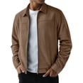 thumbnail image 7 of Zylanna Mens Suede Jacket with Pockets, Loose Fit Solid Color Long Sleeve Zip‑Up Turn‑down Collar Outerwear for Daily Wear Brown Size S, 7 of 7
