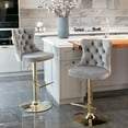 thumbnail image 3 of ODUSE-DAILY Gray Velvet Bar Stools Set of 4 - Adjustable Swivel Counter Height Chairs with Tufted Back and Nailhead Trim for Kitchen Island Pub Restaurant (4Pcs, Gold Metal, Grey), 3 of 12