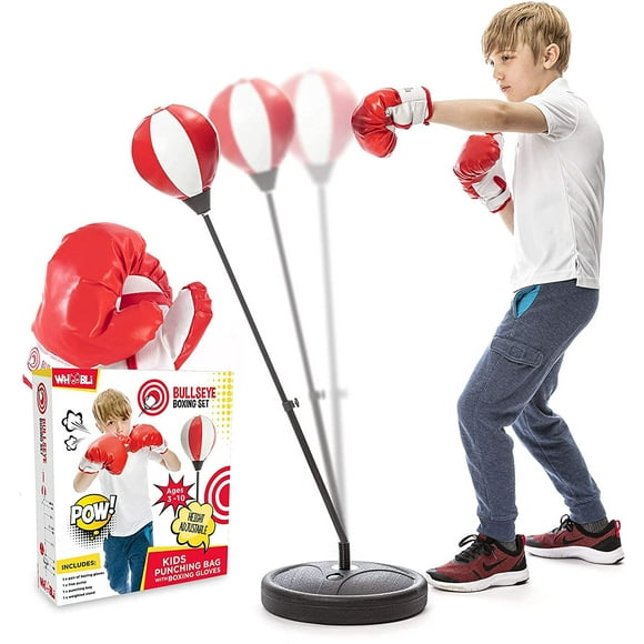 Set de sacos de boxeo whoobli Bullseye para niños de 3 a 10 años con guantes