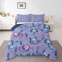 Homewish Animal Axolotl 3 Pieces Queen Comforter Set for Child Boys Girls,Ocean Sea Salamander Ultra Soft Bedding Sets,Cartoon Cute Wildlife Bedding Comforter Set Breathable,Ultra Soft Home Decor