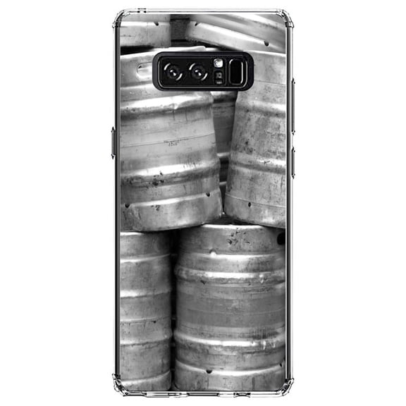 DistinctInk Clear Shockproof Hybrid Case for Samsung Galaxy Note 8 - TPU Bumper, Acrylic Back, Tempered Glass Screen Protector - Beer Kegs