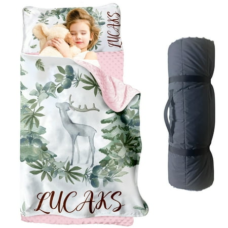 Personalized Toddler Nap Mat with Name – Elk Theme Roll-Up Sleeping Mat for Preschool Daycare Removable Pillow Soft Minky Blanket Custom Kids Nap Mat for Boys Girls Ideal for Travel or Camping Personalized Toddler Nap Mat with Name – Elk Theme Roll-Up Sleeping Mat for Preschool Daycare Removable Pillow Soft Minky Blanket Custom Kids Nap Mat for Boys Girls Ideal for Travel or Camping