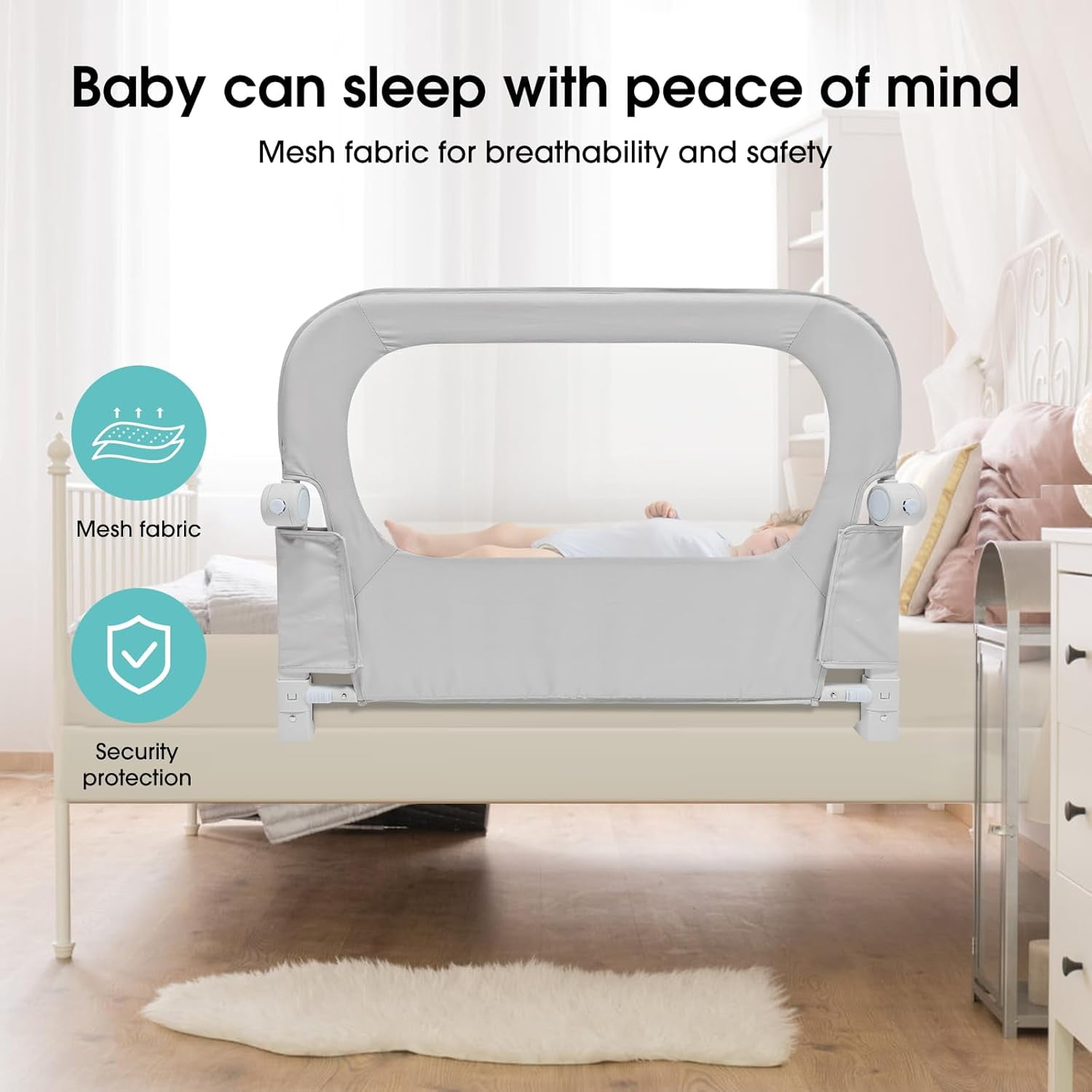 Baby Bed Rail Guard for Toddlers - 47" Toddler Bed Side Rails for Twin, Full, Queen Bunk Size Bed Swing Down Bedrail Extral Tall Child Safety Side Railing Guards for Kids