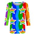 thumbnail image 5 of Xdegoge T-Shirt for Women Crewneck 3/4 Sleeve Casual Pastel Gradient Rainbow Striped Pattern Loose Fit Soft Flowy Breathable Modern Aesthetic Daily Spring Fashion Tops, 5 of 6