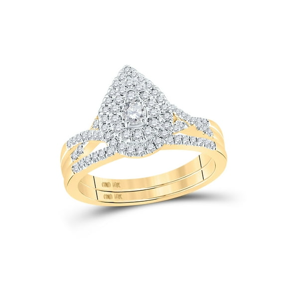 10kt Yellow Gold Round Diamond Teardrop Bridal Wedding Ring Band Set 1/2 Cttw