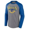 thumbnail image 2 of Men's Fanatics Heather Gray/Heather Blue St. Louis Blues Goal Crease Raglan Tri-Blend Long Sleeve T-Shirt, 2 of 3