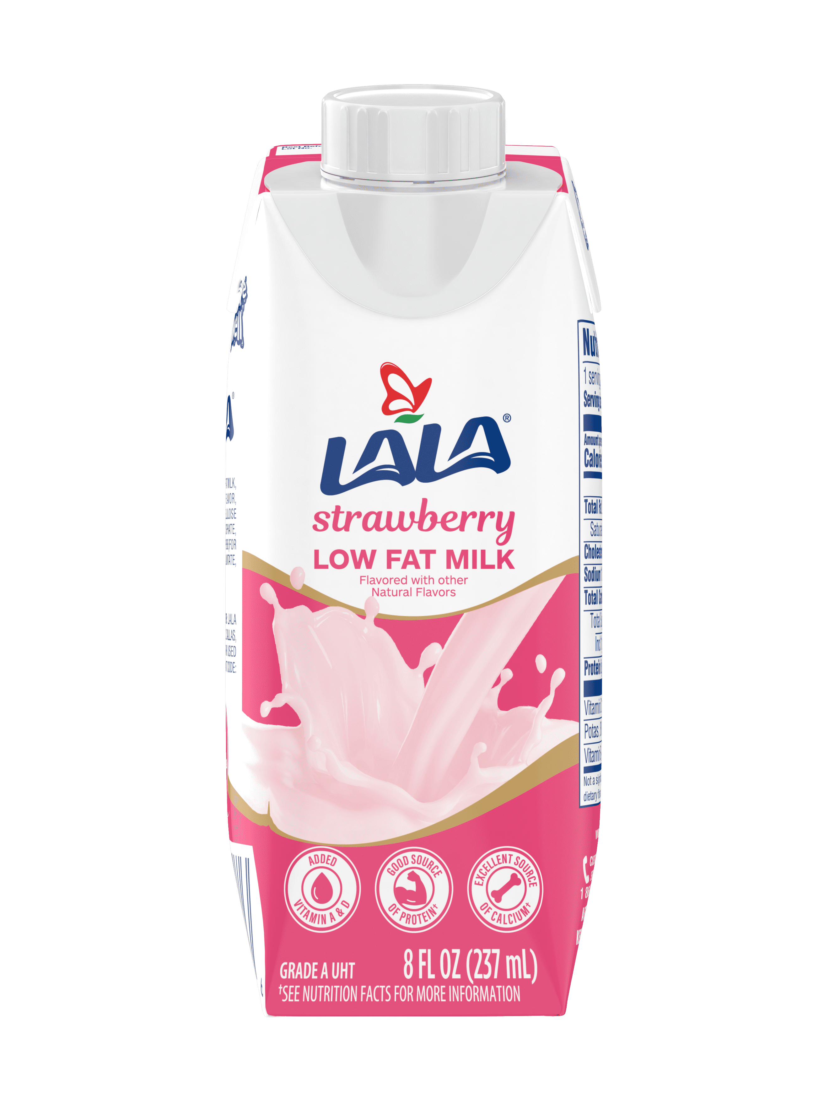 LALA Low Fat Shelf-Stable UHT Milk Drink, Strawberry, 8.25 oz Carton Container (6 Ct)