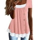 thumbnail image 1 of Camiseta 2 en 1 Blusa plisada con botones delanteros y ajuste holgado Blusa informal de verano para mujer Rosa M, 1 of 5
