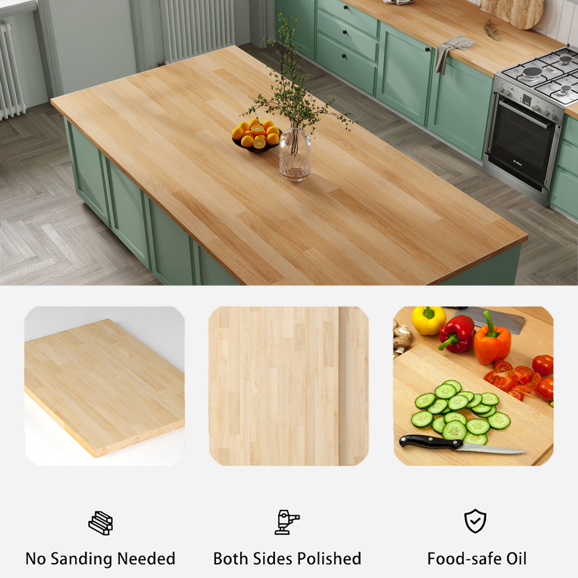 Butcher Block Counter Top, Solid Wood Unfinished Table Top for for DIY Washer Dryer, Island, Kitchen, Durable and Sturdy Birch Countertop, 1.5" Thickness, 25" W x 36" L