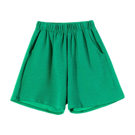 Summer Shorts for Women Elastic High Waist Wide Leg Shorts Solid Casual Loose Fit Ladies Lounge Pants with Pockets