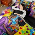 thumbnail image 4 of Feelyou Romantic Black Couple Bedding Comforter Set 7pcs, Colorful Stripes Abstract Queen Bedding Sets, Cartoon Love Heart Reversible Queen Sheet Sets, Ultra Soft Bedroom Decor, 4 of 7