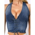 thumbnail image 5 of DARING DIVA Women's Sleeveless Halter Neck Lace Up Jean Waistcoat M Blue, 5 of 6