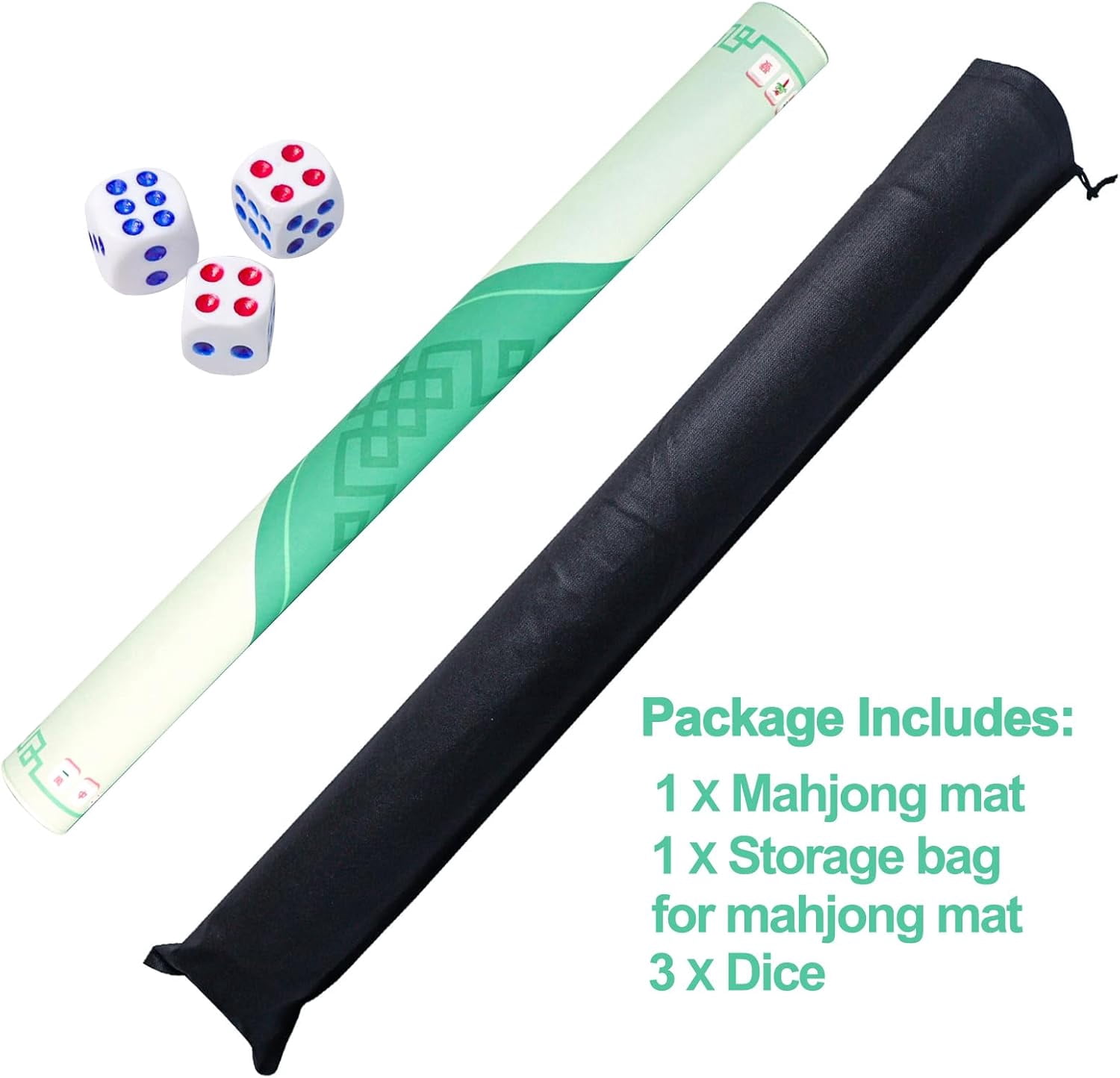Mahjong Mat with 3 Dice, Noise Reduction Rubber Table Cover for Mahjong, Poker, Card, Board & Tile Games (Green, 31.5 inches)