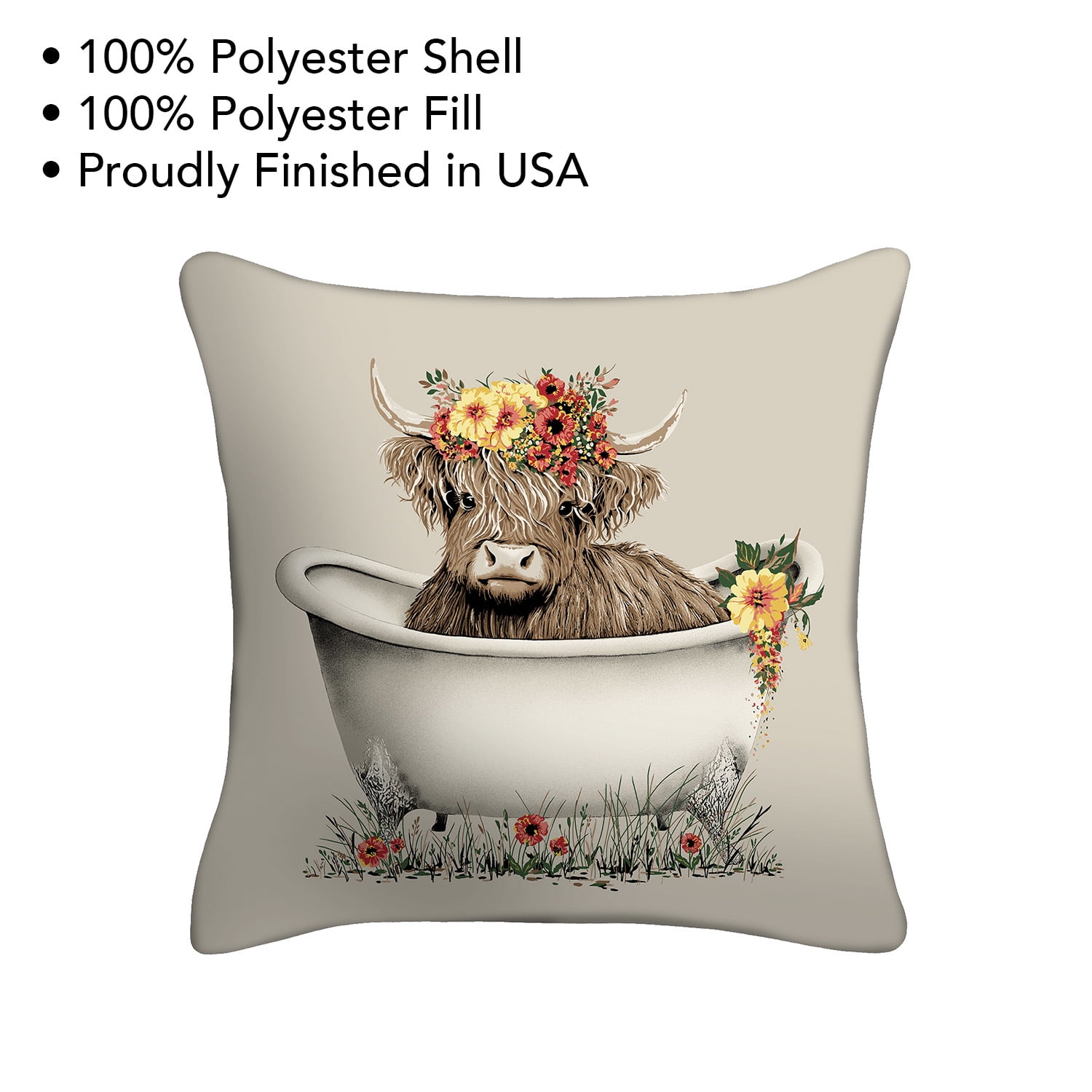 (2 pack) Mainstays 16" x 16" Highland Cow Decorative Outdoor Throw Pillow, Multicolor