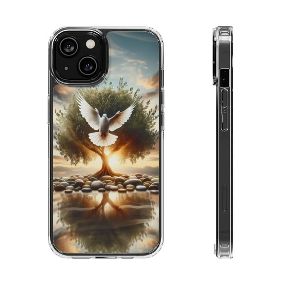 DistinctInk Hybrid (Acrylic / TPU) Clear Slim Fit Case for Apple iPhone 15 (6.1" Screen) - "A Serene Symbol of Peace: Palestinians"