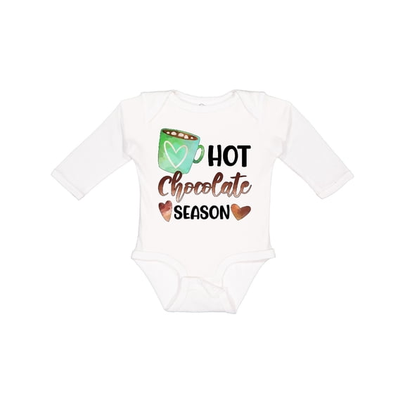 Inktastic Hot Chocolate Season with Green Mug and Hearts Boys or Girls Long Sleeve Baby Bodysuit