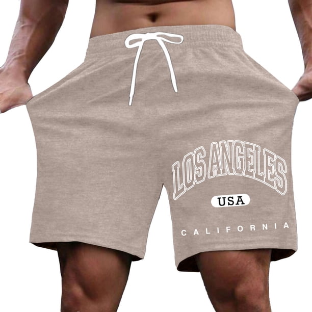 Pantalones cortos casuales con estampado de letras estilo urbano para hombre, ligeramente elásticos, de poliéster