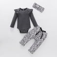 thumbnail image 2 of TOWED22 Newborn Baby Girl Fall Winter Clothes 3-Piece Outfits Set Long Sleeve Round Neck Bodysuit Romper Ribbed Pants Headband Set(Grey,3-6 M), 2 of 5