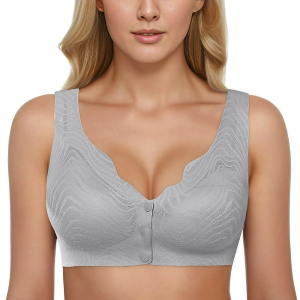 Gibobby Brasieres Anchos De Espalda Comodos Ropa interior sin para mujer, sujetador cómodo, seda de hielo, ropa interior trasera(Gris,Mediano)
