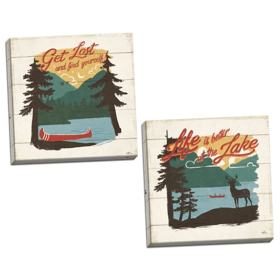 Gango Home Decor Contemporary Vintage Lake IV & Vintage Lake V by Janelle Penner (Ready to Hang); Two 16x16in Hand-Stretched Canvases