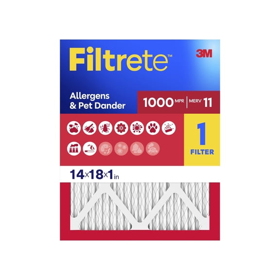 Filtrete 14x18x1 HVAC Furnace Air Filter, MPR 1000 MERV 11, Allergens & Pet Dander, 1 Filter