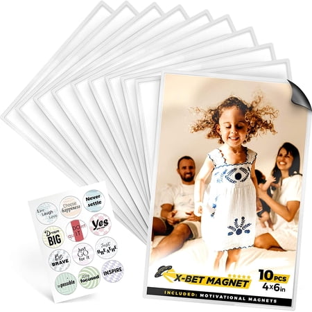 10 Pack Magnetic Photo Frames For Fridge - 4x6 Inch, Reusable, Strong Magnets, UV Protected (White)