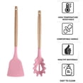 thumbnail image 3 of Los utensilios de cocina del utensilio de cocinar del silicón fijaron, manijas de madera del utensilio de cocina del silicón de 2 pedazos, 3 of 5