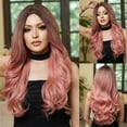 thumbnail image 4 of Pink Wig Long Curly Ombre Pink Wig with Bangs Heat Resistant Synethetic Fiber Wig, 4 of 7
