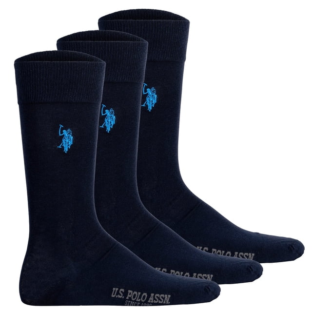 U.S. POLO ASSN. Calcetines de hombre, paquete de 3 - calcetines business, logotipo, mezcla de algodón Azul Marino 39-42