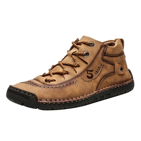 HSMQHJWE Men Casual Sneakers Men Shoes Leather Fashion Summer And Autumn Men Leather Shoes Flat Soft Bottom Comfortable Mid Top Lace Up Casual Minimal Boots