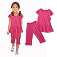 thumbnail image 2 of LLYwey Girls Capris Outfits, Toddler Girls 2 Piece Sets, Kids Casual Loose Round Neck Short Sleeve Ruffle Tops and Pull on Elastic Waist Cropped Pants with Bow Two Piece Outfits Sets, , Pinky, 2T, 2 of 9